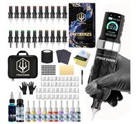 Kit de machine à tatouer rotative sans fil avec 20 aiguilles,cartouches d'encre et 1 batteries rechargeables|pour débutants-argent