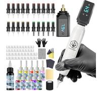 Kit de Machine à Tatouer Rotative Sans Fil POSEIDON avec 20 Cartouches d'Aiguilles,Encres & 2 Batteries Rechargeables | Pistolet à Tatouer Professionnel Portable pour Débutants | Fournitures Complètes