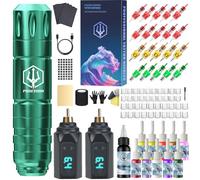 Kit de Machine à Tatouer Rotative Sans Fil POSEIDON avec 20 Cartouches d'Aiguilles,Encres & 2 Batteries Rechargeables | Pistolet à Tatouer Professionnel Portable pour Débutants | Fournitures Complètes