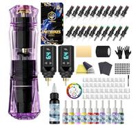 Kit de Machine à Tatouer Rotative Sans Fil POSEIDON avec 20 Cartouches d'Aiguilles,Encres & 2 Batteries Rechargeables | Pistolet à Tatouer Professionnel Portable pour Débutants | Fournitures Complètes
