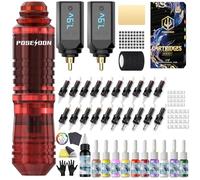 Kit de Machine à Tatouer Rotative Sans Fil POSEIDON avec 20 Cartouches d'Aiguilles,Encres & 2 Batteries Rechargeables | Pistolet à Tatouer Professionnel Portable pour Débutants | Fournitures Complètes