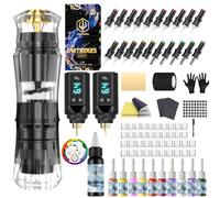 Kit de Machine à Tatouer Rotative Sans Fil POSEIDON avec 20 Cartouches d'Aiguilles,Encres & 2 Batteries Rechargeables | Pistolet à Tatouer Professionnel Portable pour Débutants | Fournitures Complètes
