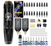 Kit de Machine à Tatouer Rotative Sans Fil POSEIDON avec 20 Cartouches d'Aiguilles,Encres & 2 Batteries Rechargeables | Pistolet à Tatouer Professionnel Portable pour Débutants | Fournitures Complètes