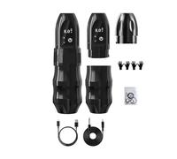 Kit De Machine À Tatouer Sans Fil, Avec Poignée Supplémentaire 38mm, Batterie 2400mAh, 40 Cartouches Mixtes For Artistes Tatoueurs EntraîNement De PréCision(Black dual battery)