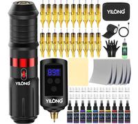 Kit de machine à tatouer sans fil - Pistolets de tatouage avec alimentation de 1500 mAh, aiguilles à cartouche et ensemble d'encre, fournitures de tatouage pour débutants pour kits temporaires et de