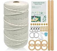 Kit de macramé avec tous les accessoires pour macramé Cordon en macramé 3 mm 200 m Anneaux en bois Anneau en métal Corde en coton macramé pour adultes Suspension murale pour débutants