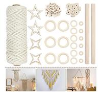 Kit de Macrame, Fil de Macramé Corde de Coton Cordon pour Macramé Attrape rêve, bâtons en Bois Anneaux en Bois Perles en Bois Macramé DIY Travaux Manuel pour Cintre de Plante Artisanat Décoration
