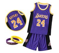 Kit de Maillot de Basket-Ball Enfants Fans Jersey Garçons Sportswear Gilet de Basket-Ball sans Manches Hauts et Shorts Sports Set Survêtement d'été Cadeaux pour garçons Grils,Violet,XXL