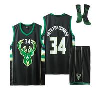 Kit De Maillot De Basketball Pour Enfants #34 Fans Maillot Sans Manches Pour Garçons Et Shorts De Basketball Ensemble De Sport Avec Chaussettes 34# Cadeaux Pour Garçons Filles,Black-XS