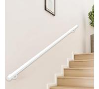 Kit de main courante d'escalier blanche 1M 1.5M 1.8M 2M 3M 4M poignée de support de sécurité de rampe d'escalier interne, main courante de tuyau de montage mural Barres d'appui métallique(200cm)