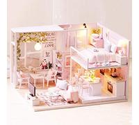Kit de Maison de Poupée Miniature Bricolage avec Lumière LED Et Meubles Artisanat Kits de Construction de Maison de Poupée Modèle D'appartement Nordique pour Anniversaires Adultes