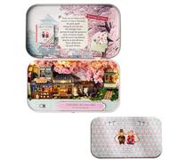 Kit de maison de poupée miniature en bois à faire soi-même, mini boîte en fer, modèle de maison de théâtre fait à la main pour adolescents et adultes (fleurs de cerisier)