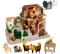 Kit de maison de poupée miniature fait à la main - Modèle de villa vintage - Décoration de la maison avec mouvement musical - Artisanat créatif pour adultes - Cadeau d'anniversaire d'Halloween