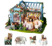 Kit de Maison de Poupées Miniatures en Bois vec Meubles et Outils, DIY Maison Miniature a Construire,Maison Fleurie Étoilée