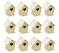Kit de Maison d'oiseau Bricolage, 12pcs Birgus en Bois Non Peints avec Crochets, Coeur et clôture de Petites ouvriers pour Enfants et Adultes Fabriquant