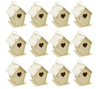 Kit de Maison d'oiseaux 12pcs, Bricolage de Bricolage d'oiseaux en Bois Non Peints Housses ' Coeur et clôture avec Crochet Suspendu 4x4.3x5, 5 Petites Maisons pour Les Enfants Adultes à constr