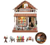 Kit de maison miniature à faire soi-même - Maison de poupée en bois avec lumières LED chaudes alimentées de type C - Puzzle 3D pour adultes, boutique de surf sur route côtière