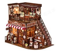 Kit de maison miniature à faire soi-même, maison de poupée fantastique librairie pour adultes, cadeau d'anniversaire, de Noël pour la famille et les amis, petite maison préfabriquée avec lumières LED