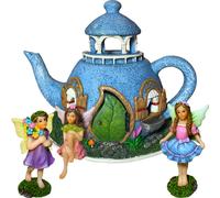 Kit de maison miniature avec th i re Mood Lab Fairy Garden - Ensemble de 4 figurines et accessoires - Maison de 18 cm de haut