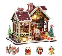 Kit de maison miniature de Noël à faire soi-même - Mini maison de poupée en bois pour adultes - Puzzles 3D en bois avec LED - Cadeau de Noël ou d'anniversaire - Décoration d'intérieur pour adultes