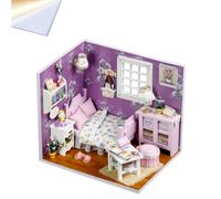 Kit de maison miniature en bois à faire soi-même sur le thème de la chambre à coucher, mini maison de poupée avec lumières LED et housse anti-poussière transparente HD, décoration créative faite à la