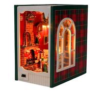 Kit de maison miniature en bois avec lumière LED | Décoration de coin de livre de Noël | Insert pour bibliothèque, maison, café, librairie et décorations