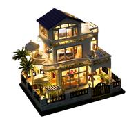 Kit de maison miniature, kit miniature | Kit de fabrication de maquette en bois 3D pour petite villa avec LED | Ensembles de bricolage faits à la main pour garçons, jeunes, femmes, fils, famille