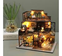 Kit de maison miniature pour adultes, mini maison de poupée en bois pour anniversaire, Noël, loft rétro à trois étages