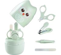 Kit de manucure 4 en 1 pour bébé - Coupe-ongles, ciseaux, lime à ongles, pince à épiler - Chouette mignonne avec boîte de rangement - Réparation des ongles - Pour nouveau-né - Vert