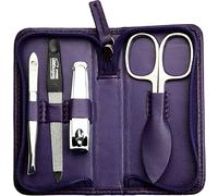 Kit De Manucure 4 Pièces Avec Étui De Voyage ¿ Ciseaux À Ongles,Coupe-Ongles,Lime À Ongles Et Pince À Épiler ¿ Étui En Cuir D'agneau Nappa Véritable ¿ Manucure Et Pédicure (Violet)