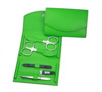 Kit de manucure - 5 pièces - Cuir d'agneau nappa véritable - Ciseaux à ongles, ciseaux à cuticules, lime à ongles, pince à épiler et double instrument (vert pomme)