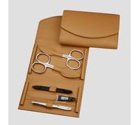 Kit de manucure - 5 pièces - Cuir d'agneau nappa véritable - Ciseaux à ongles, ciseaux à cuticules, lime à ongles, pince à épiler et double instrument (beige sable)