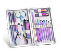 Kit de manucure arc-en-ciel 18 pièces, coupe-ongles pour femme, coffret de manucure en cuir arc-en-ciel pour femme, 18 pièces