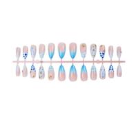 Kit de manucure de faux ongles 24 pièces avec détails de fleurs de coquillage français 3D, finition bleu rose blanc, languettes adhésives et lime pour une beauté rapide à domicile