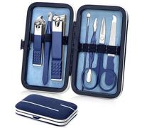 Kit de manucure de voyage 8 en 1 - Kit de manucure de luxe - Kit de pédicure professionnel - Cadeau pour homme, mari, petit ami, amoureux, parents, femme, personnes âgées, patients - Bleu