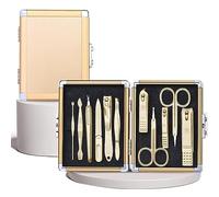Kit de manucure de voyage, ensemble de coupe-ongles, ensemble de manucure avec boîte en métal de luxe, kit de coupe-ongles professionnel 11 pièces, outils de soins de pédicure - Kit de toilettage en a