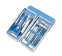 Kit de manucure Kit de manucure 19 pièces/ensemble, ensemble coupe-ongles, kits toilettage professionnels en acier inoxydable, outils soins des ongles avec étui voyage luxueux Voyage(Blue)