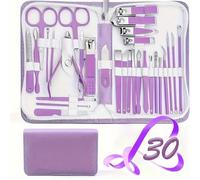 Kit de manucure Kit de manucure 30 pièces Ensemble coupe-ongles professionnel solide en acier inoxydable soins des ongles avec étui rose Saint-Valentin Voyage(Purple)