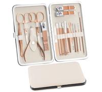 Kit de Manucure Pedicure 18 pièces, Trousse Manucure Femme Homme, Kit de Pédicure pour Pied, Coupe Ongle en Acier Inox, Kit Manicure Ongles Professionnel Outils Accessoires (Or Rose)
