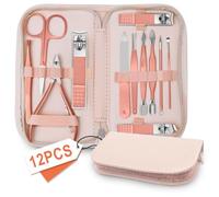 Kit de Manucure Pedicure, Trousse Manucure Femme et Hommes, Coupe Ongle Pied, Kit Manucure Pedicure Professionnel, Kit Coupe Ongle Avec étui en Cuir or Rose pour le Voyage et la Maison, Set 12 en 1