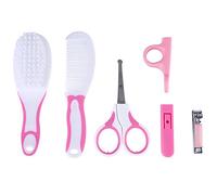 Kit de Manucure pour bébé, 6 Pièces, Coupe-ongles, Ciseaux, Brosse à Cheveux, Peigne, Coupe-ongles et Outils pour Massage et Soins en Voyage (Rose)