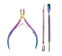 Kit de manucure professionnel en acier inoxydable, repousse-cuticules, coupe-ongles, ciseaux, pinces, outil de nettoyage pour soins des ongles, 3 pièces, ensemble de couleurs B