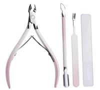 Kit de manucure professionnel pour enlever les cuticules : coupe-cuticules, coupe-cuticules, coupe-cuticules, coupe-ongles, poussoir à double extrémité et lime à ongles en verre (4 pièces dans un étui