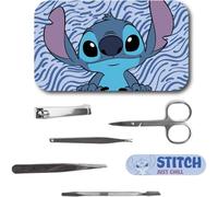 Set de manucure Stitch Disney pour filles et adolescentes avec étui en métal, ciseaux, coupe-ongles, pince à cuticules et outil de beauté portable avec motif « Just Chill »