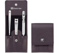 Kit de Manucure ZWILLING Classic Inox 3 pièces - Soin des Ongles et Pédicure, Étui Cuir Rouge