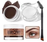 Kit de maquillage 2 en 1 avec gel à sourcils, cire de moulage et double brosse, pommade marron foncé imperméable pour remplir et détailler les sourcils, gel transparent pour peigner les sourcils et