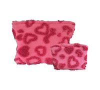 Kit de maquillage - 2 pièces en peluche avec joli cœur | Sac de bain portable | Rangement à fermeture éclair pour femmes, filles, universités, travail, gym