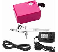 Kit de maquillage à l'aérographe Kit aérographe pour peinture faciale avec mini-compresseur Aiguille de 0,4 mm et buse Peinture pour corps d'ongles(Rose)