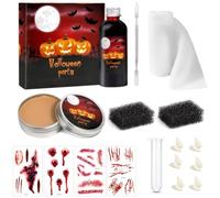 Kit de maquillage avec faux sang et cire à modeler pour Halloween, pseudo plasma artificiel, modelage de plaie, cicatrice, cire avec spatule, avec éponge, faux bandage