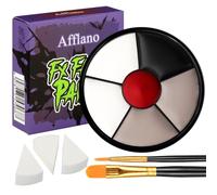 Kit de maquillage crème pour Halloween, 6 couleurs, noir, blanc, rouge | 6 couleurs crème mélangables en noir, blanc et rouge, avec 3 éponges et 2 pinceaux pour des looks de clown et SFX